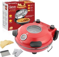 Pizza-Ofen elektrisch, 1200W in 4-Min-Pizza, 31cm Stein, Max 420℃, 5 Modis, Rot