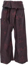 Thai Fischerhose mit Mantra Druck aus gewebter Baumwolle, Wickelhose, Yogahose 