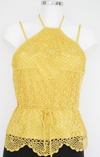 Damen Nicowa  Top Trägertop Häkeltop Neckholdertop Gürtel gelb gold Lurex 40