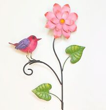 Deko Metall Windrad Blume + Vogel + Blätter 81cm (pink)