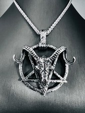 Dämon Teufel Pentagram Anhänger Edelstahl Kette Hexen Stern Satan Magie 283A