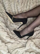 Spitze Stiletto High Heels Pumps Schwarz Wild Leder Gold 39 Samt Office Business