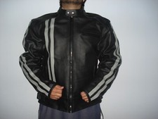 Motorrad Manner Lederjacke Rennen Biker Lederjacke Leder Bikerjacken-BLAU/WEIB