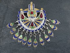 Antike Kabyle Silberbrosche, emailliert, Berberschmuck (S 6130)