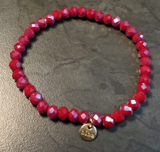 Biba Kristall Armband, 17 cm, Rot glänzend dehnbar