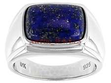 Natürlich Lapislazuli Mit 14K Weiß Vergoldet Silber Ring für Herren #2893