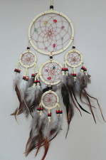 12 cm x 40 cm Creme Leder Dreamcatcher Traumfänger Indianer Federn Perlen Träume