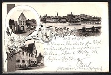 Lithographie Vohburg, Gasthof zur Post, Kleines Donau-Tor, Teilansicht 1900 