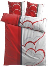 Biber Bettwäsche Set aus Baumwolle in Rot/Weiß Bett Kissen Bezug Neu