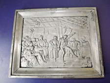 Zinn Relief Bild Bauern Tanz im Gasthaus alte Trachten Vintage