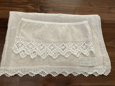 Altes handgewebtes Grobes Bauernleinen mit gehäkelter Borde Spitze Gardine 2Teil