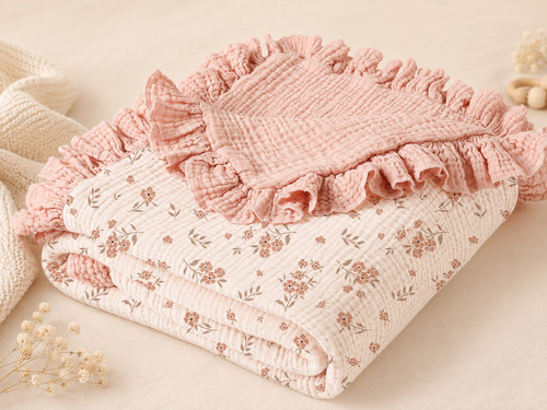 🌸Volant-Musselin-Babydecke/
