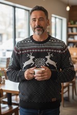 Weihnachtspullover Herren – Rentier Motiv – Warmer Norweger Strick – Übergrößen