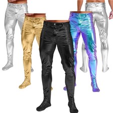 Männer glänzende metallische Strumpfhose dünne Hosen mit Fuß Hosen PU Dance Club