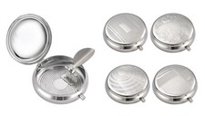 4 x Mini Taschen Aschenbecher Gravur rund Zigarette Ascher Metall Reise Set
