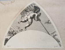 Putto Dreizack Neptun - Audran n. Raffael - Kupferstich Farnesina Loggia 19.Jh.