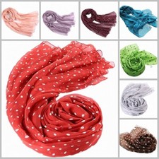 Damen Polka Dots Punkte Sommer Chffion Seiden-Schal 100% Seide Tuch gepunktet
