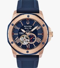 Bulova Marine Star Automatik Roségoldfarben 98A227 blaues Zifferblatt Uhr