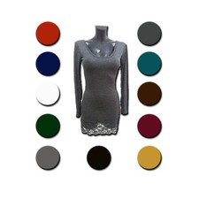 SEXY DAMEN BASIC LONGSHIRT SPITZE UNI LANGARM SHIRT UNTER KLEID VIELE FARBEN TOP