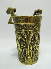 Alter Weihwasser Eimer Messing mit figürlichen Wandungsreliefs Wohl Historismus