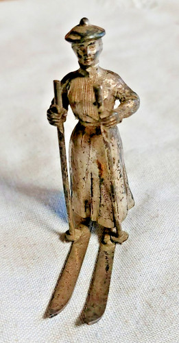 Antike zinnfigur skifahrerin - antike,