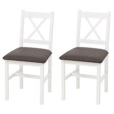 B-Ware 2er-Set Esszimmerstuhl MCW-F77, Massiv-Holz, weiß Polster grau