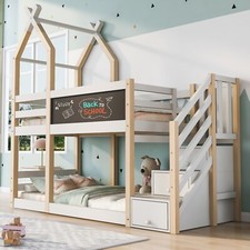 Etagenbett Hochbett 90x200cm Stockbett Kinderbett mit Stauraum Treppe Hausbett