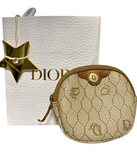 Christian Dior Pouch Geldbörse Geldbeutel Portemonnaie Honeycomb Leder Beige