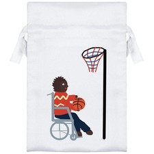 Satin Kordelzugbeutel/Beutel "Netzball spielen im Rollstuhl" (SB045674)