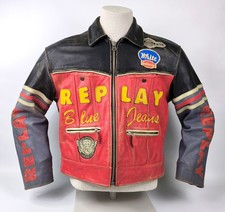 Replay Lederjacke Blue Jeans Gr. L vintage 90`s Biker Leder antik