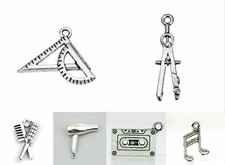 Zirkel Lineal, Kassette Musiknote, Bürste Fön Charm, Kettenanhänger basteln DIY