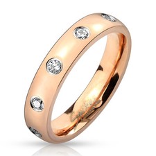 Edelstahl Ring Rose Gold Zirkonia Kristalle besetzt klar Steine CZ Damen