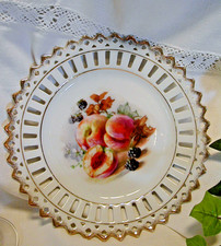 Teller antik Obst-Dekor Früchte-Motiv Zierteller Obstteller Durchbruchporzellan