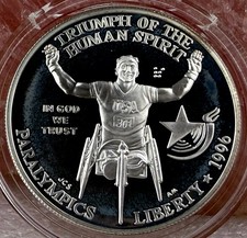 USA 1 Dollar Silber 1996 P Olympia Paralympics Atlanta Rollstuhl 26,7g, 0,900 Ag