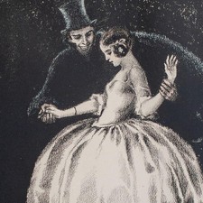 Paar Liebespaar Tanz Nacht Illustration unbekannt signiert Farblithografie 19 Jh