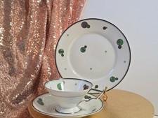 Thomas Porzellan 3tlg Kaffee Tee Gedeck,  grün, Art Deco Feinsilber 40er Jahre