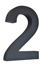 3D-Hausnummer 2 aus Edelstahl V2A H20cm schwarz Arial  inkl. Versand