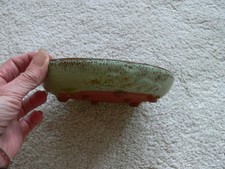 kleine ovale Bonsai Schale aus Ton Grün , Glasiert