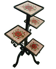 Blumenständer Blumenbank Etagere Schmiedeeisen Gestell Kacheln 60er 70er