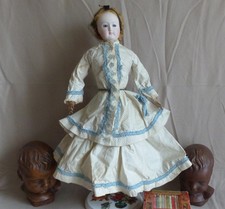alte französische Modepuppe Parisienne Biskuitporzellan Brustkopf Lederkörper