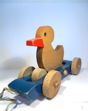 Schöne antike Nachzieh - Ente auf Wellenbrett  Nachziehtier ca. 50er / 60er