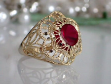 Damen Gold Ring 585er 14 K Goldring Edelstein Stein Rot Gelbgold Damenring Gr.56