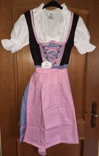 Traditionelles Minidirndl  rosa/blau/weiß mit Bluse und Schürze