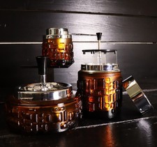 Vintage Erhard & Söhne Raucherset aus Glas mit Struktur in Honigfarbe #G