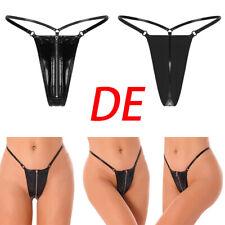Damen String Minislip Lack Leder Tanga mit Reißverschluss Unterwäsche G-String