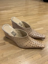 Echtleder! Keilabsatz high heels beige spitz hoch elegant 90s 70s 2000er y2k