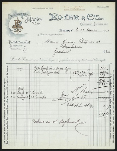 Rechnung nancy 1910 royer - 1910,,