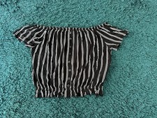 H&M Schulterfreies Bauchfreies Oberteil/Top Gestreift Schwarz Weiß Gr. XS