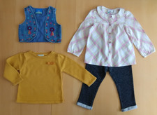 4 Teile in Größe 86, Pullover, Hose, Bluse & Jeansweste, Farbe GELB-ROSA-BLAU