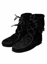 Mittelalterschuhe schwarz mit Fransensaum - Stabile Lederschuhe für LARP und